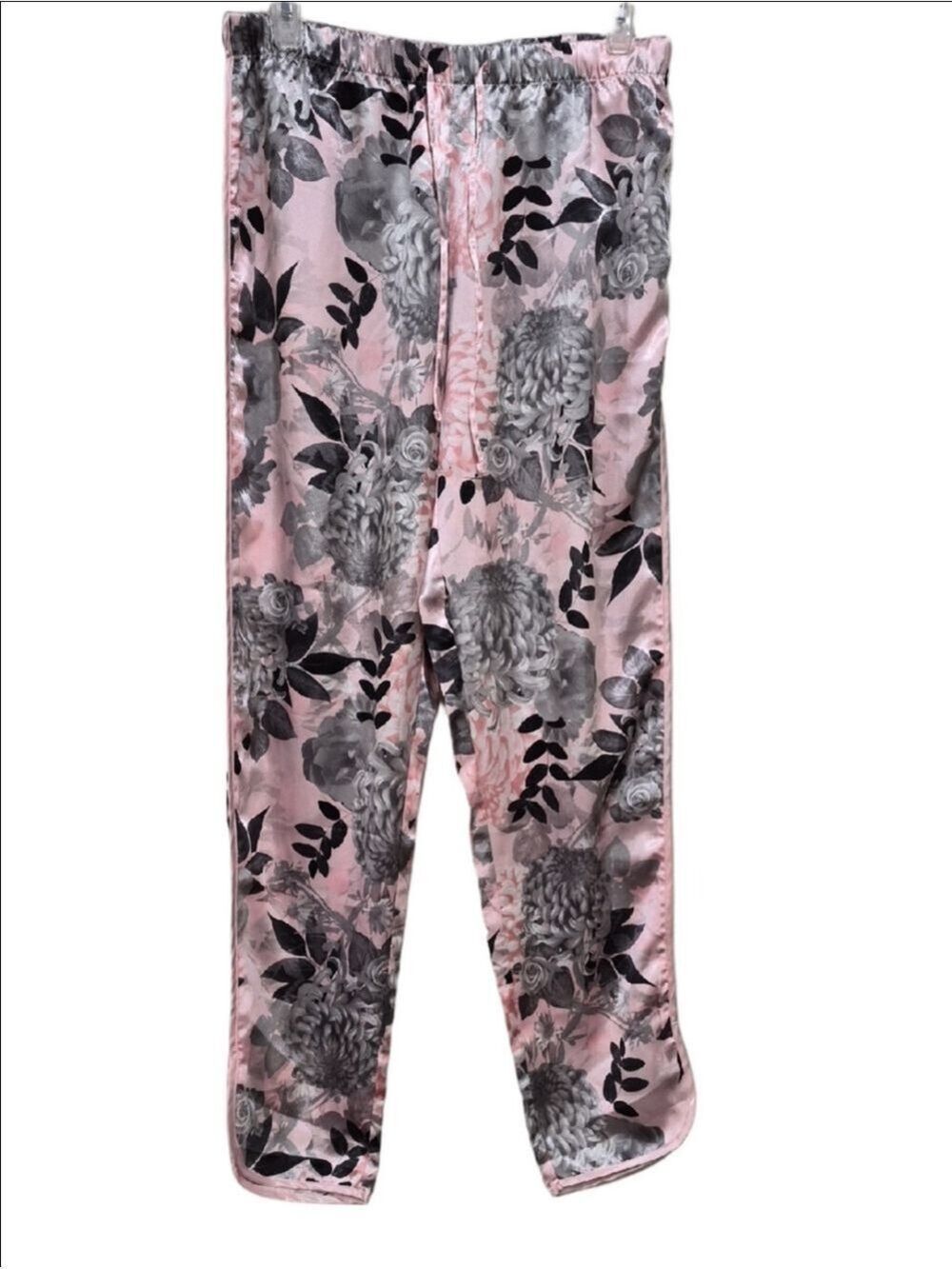 La Vie En Rose Camellia Print Lace Trim Super Soft  Pajama Bottoms.